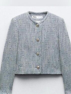 Zara Women's Classic Gray Herringbone Blazer